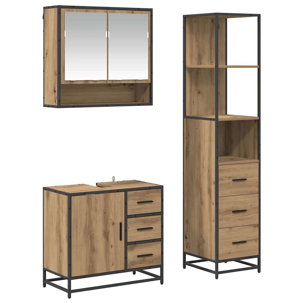 Set di mobili per il bagno con porta 3 pcs Rovere artigianale