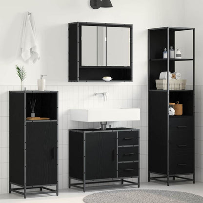 Set di mobili per il bagno 3 pcs Rovere Nero Legno multistrato