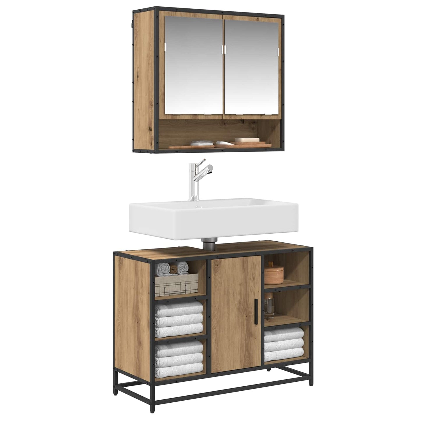 Set di mobili per il bagno con porta 2 pcs Rovere artigianale