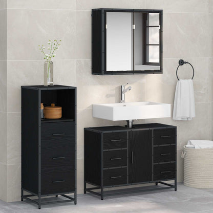 Set di mobili per il bagno 3 pcs Rovere Nero Legno multistrato