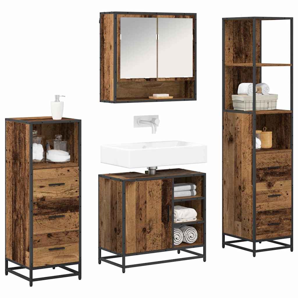 Set di mobili per il bagno con cassetto 4 pcs Legno vecchio