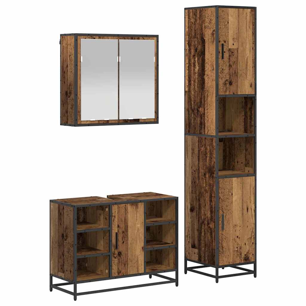 Set di mobili per il bagno con lo scaffale 3 pcs Legno vecchio