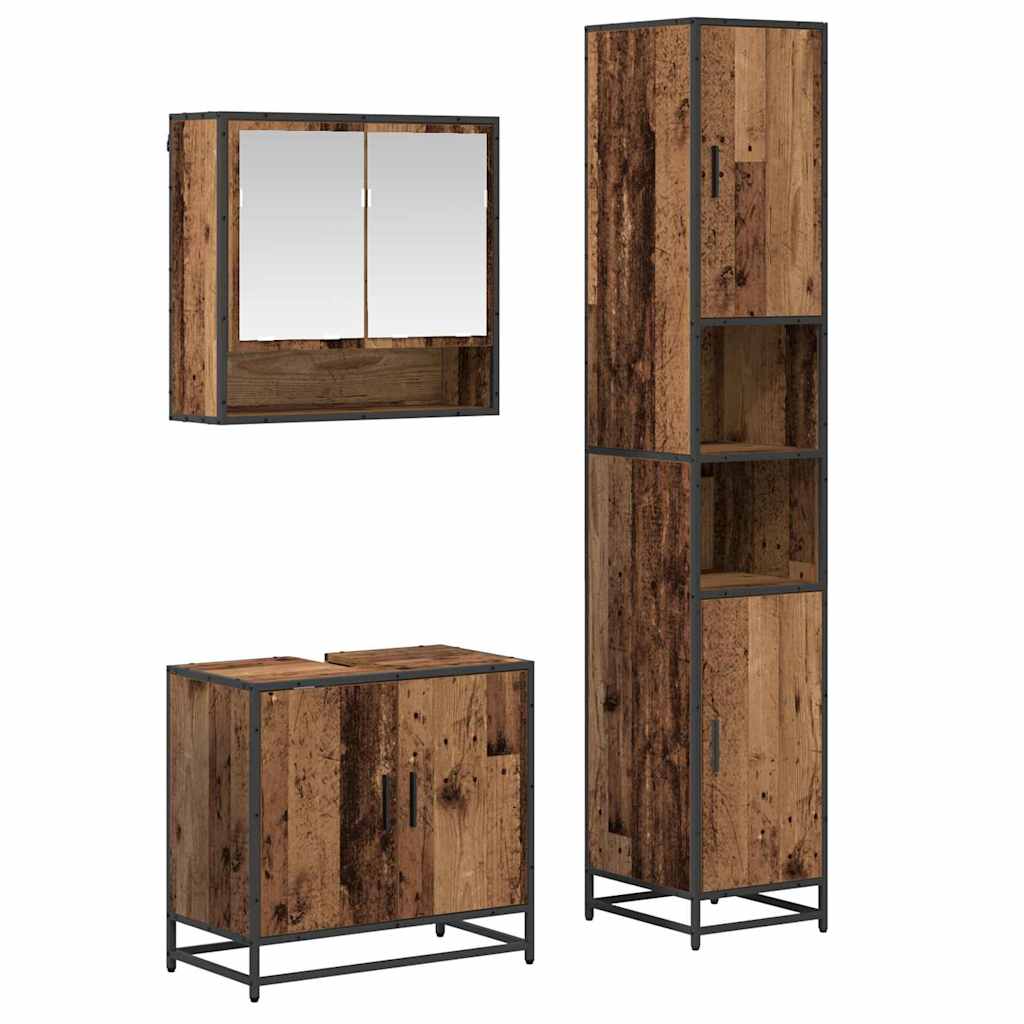 Set di mobili per il bagno con lo scaffale 3 pcs Legno vecchio