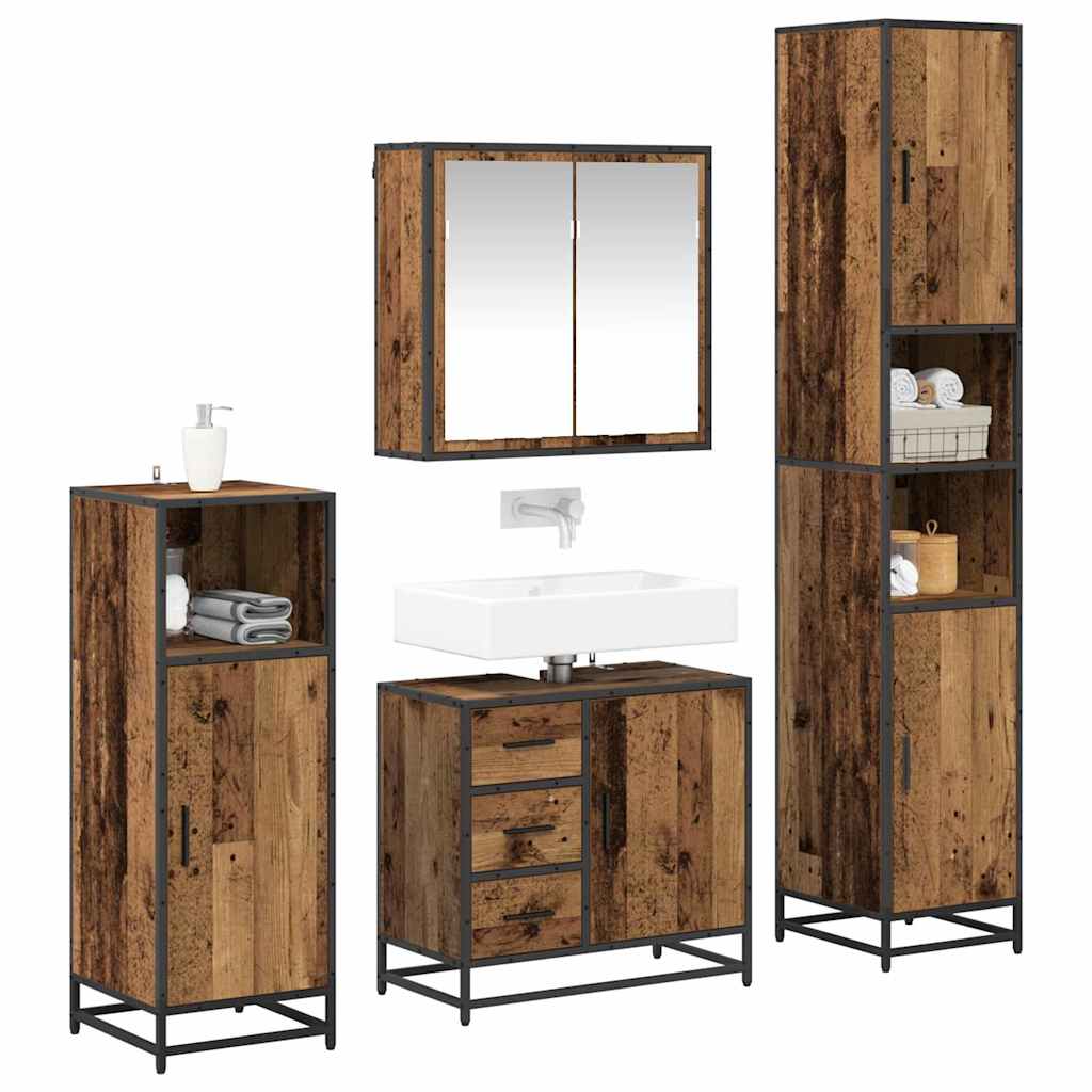 Set di mobili per il bagno con cassetto 4 pcs Legno vecchio