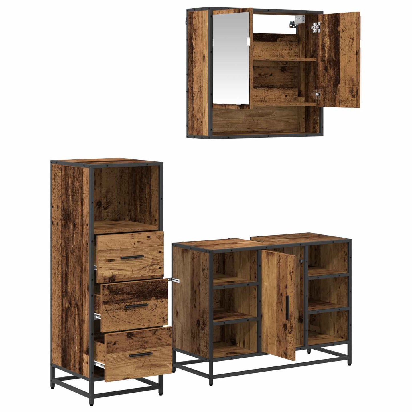 Set di mobili per il bagno con cassetto 3 pcs Legno vecchio