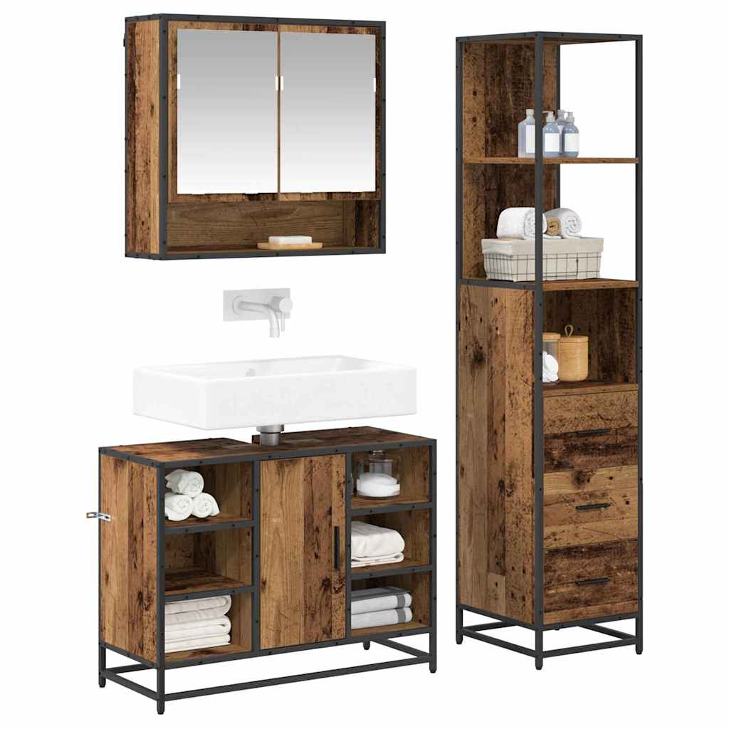Set di mobili per il bagno con cassetto 3 pcs Legno vecchio