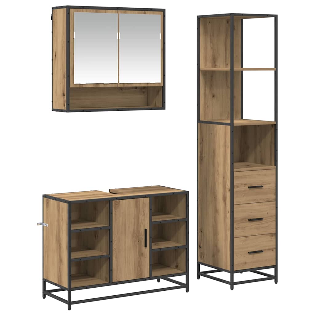 Set di mobili per il bagno con porta 3 pcs Rovere artigianale