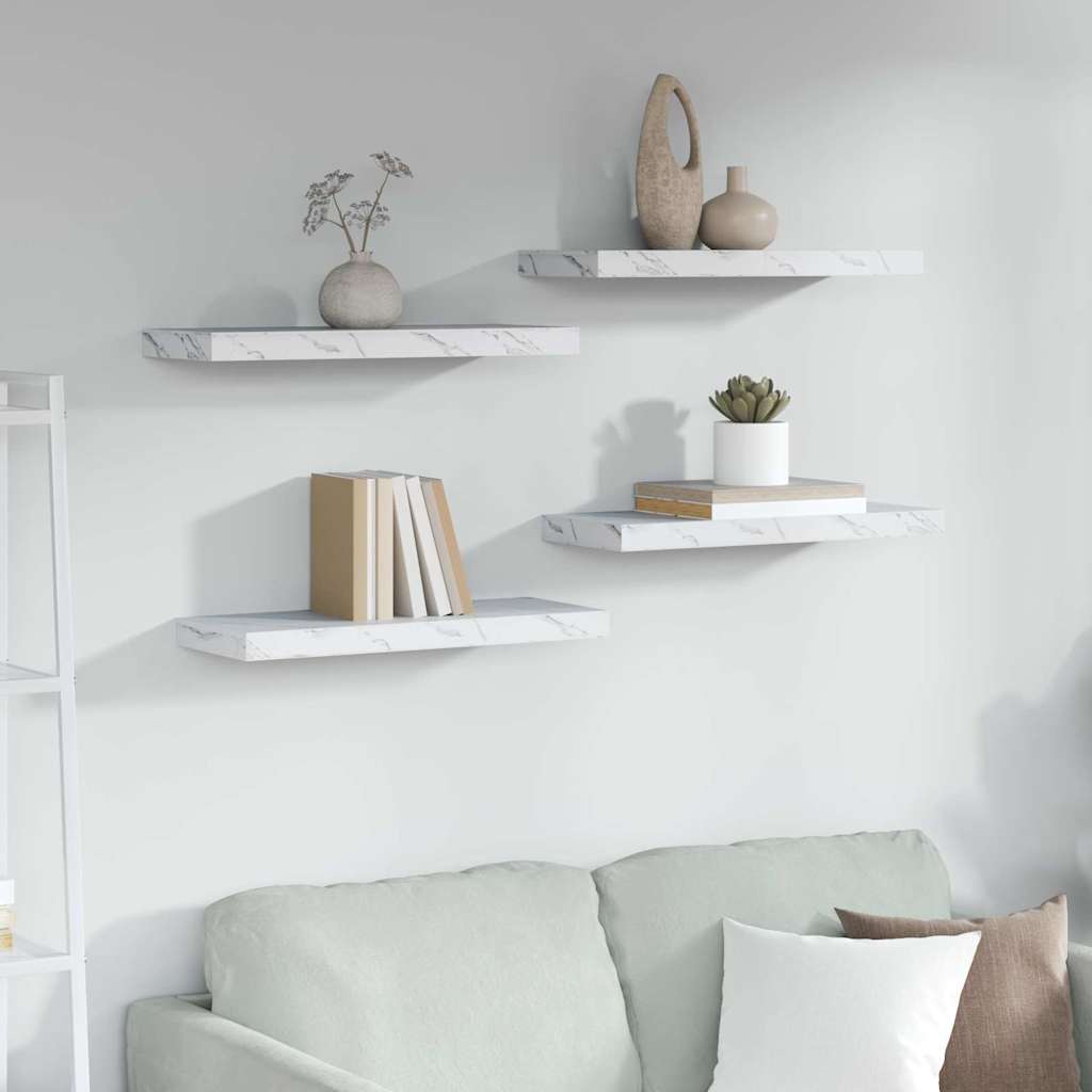 Scaffale da parete 4 pcs Marmo Bianco 50 x 23 x 4 cm
