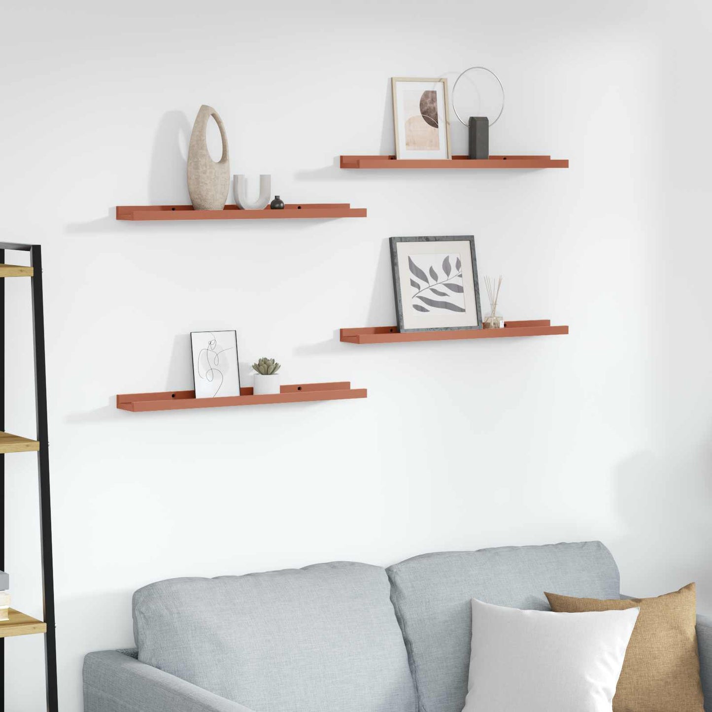 Scaffale da parete 4 pcs Rosso 60 x 9 x 3 cm Legno multistrato