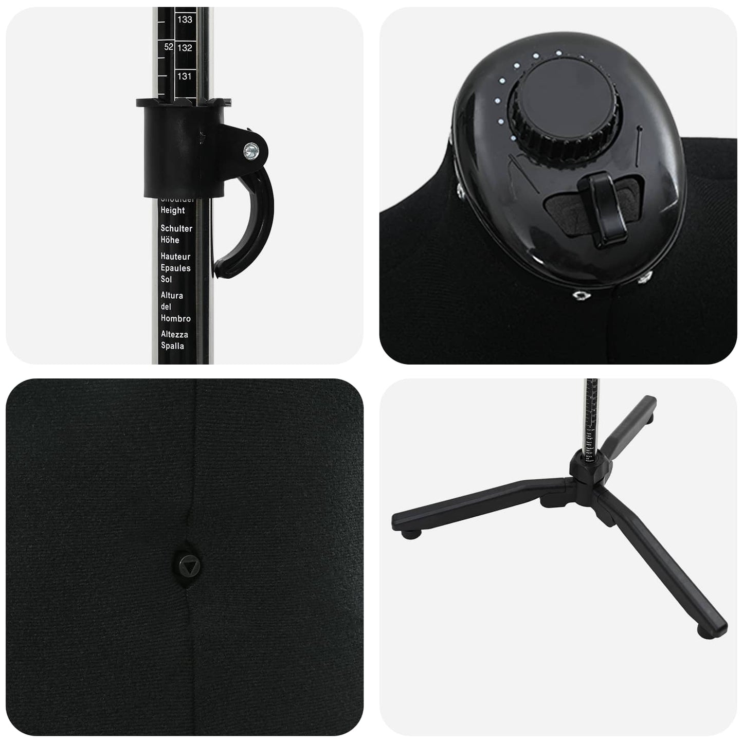 Manichino regolabile maschile Nero 37.5-45.5 pollici Tessuto