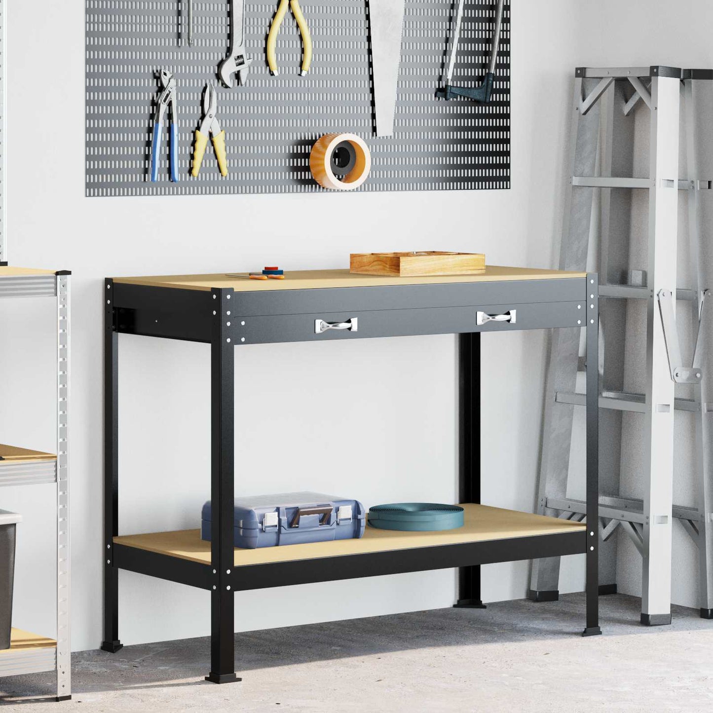 Banco da lavoro con cassetto Nero 114 x 54 x 91 cm