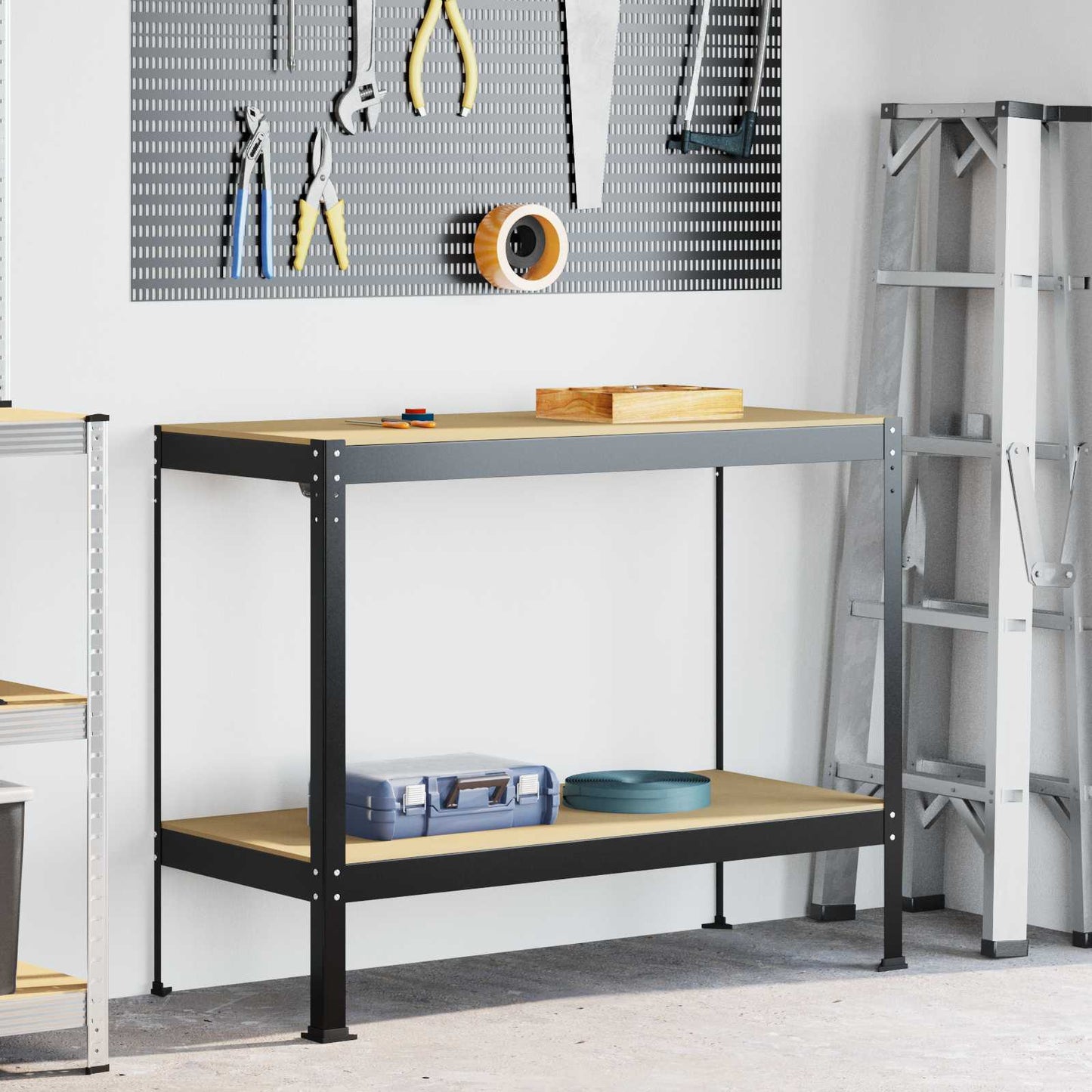 Banco da lavoro con lo scaffale Nero 115 x 55 x 91 cm