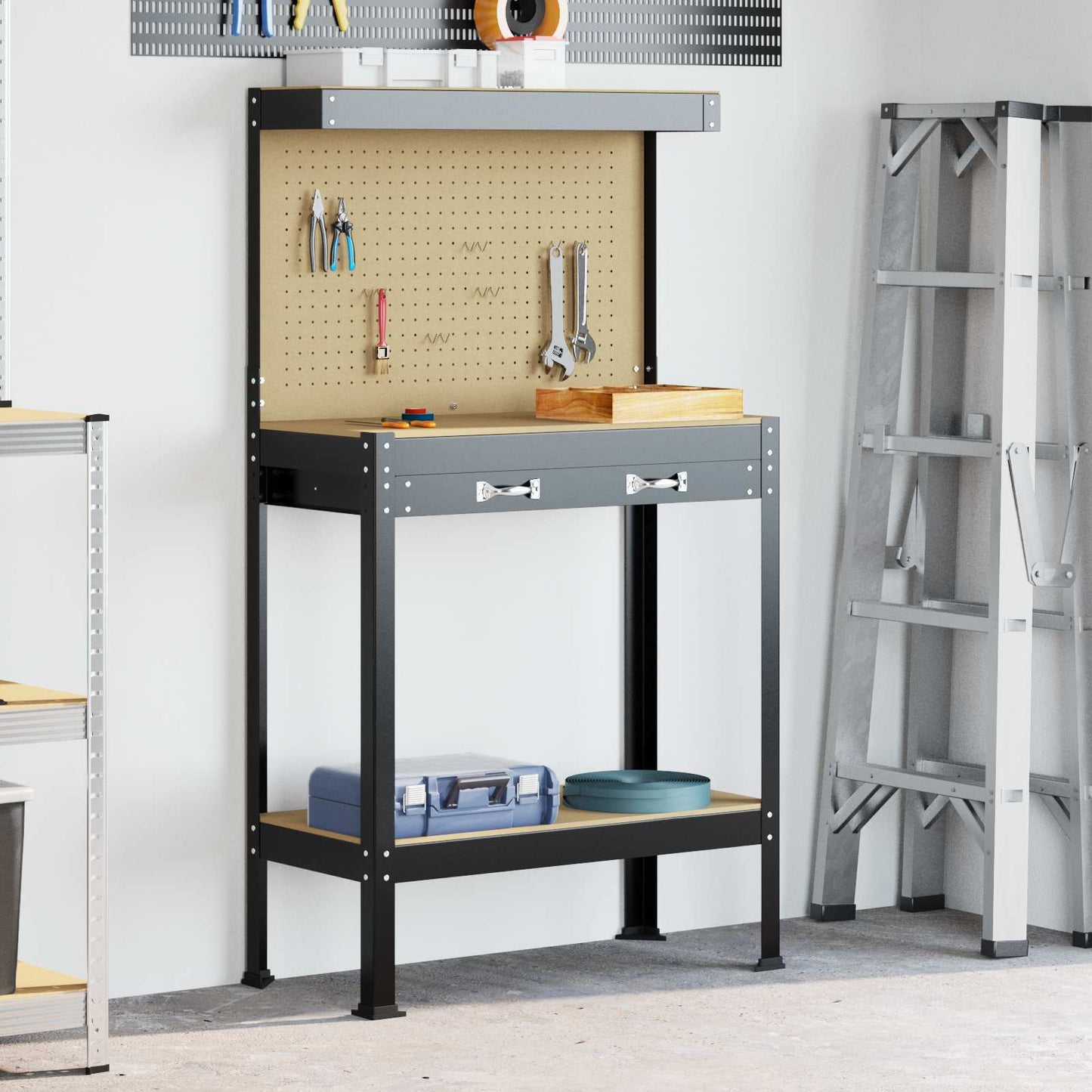Banco da lavoro con cassetto Nero 81 x 41 x 145 cm