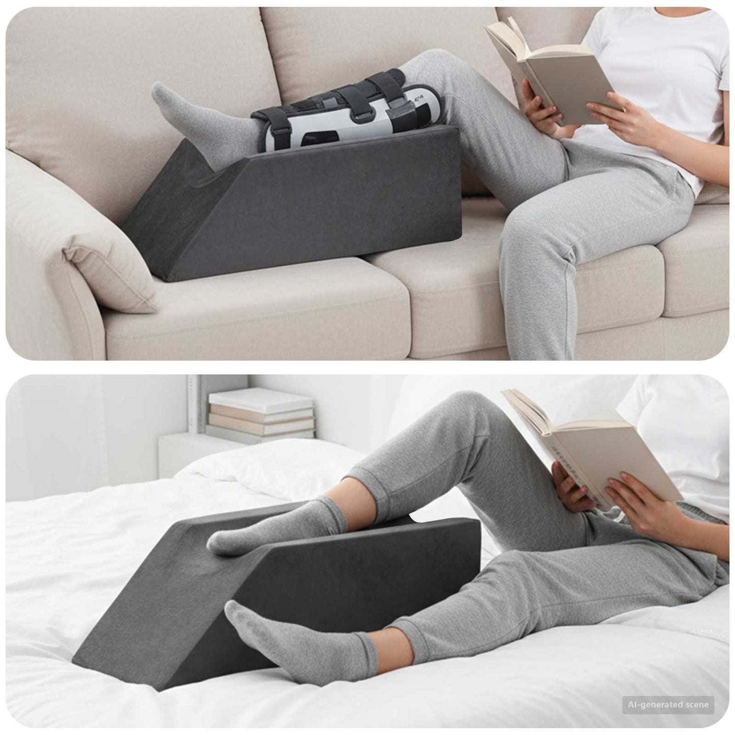 Cuscino per Gambe Grigio 68 x 25 x 21,5 cm Schiuma PU