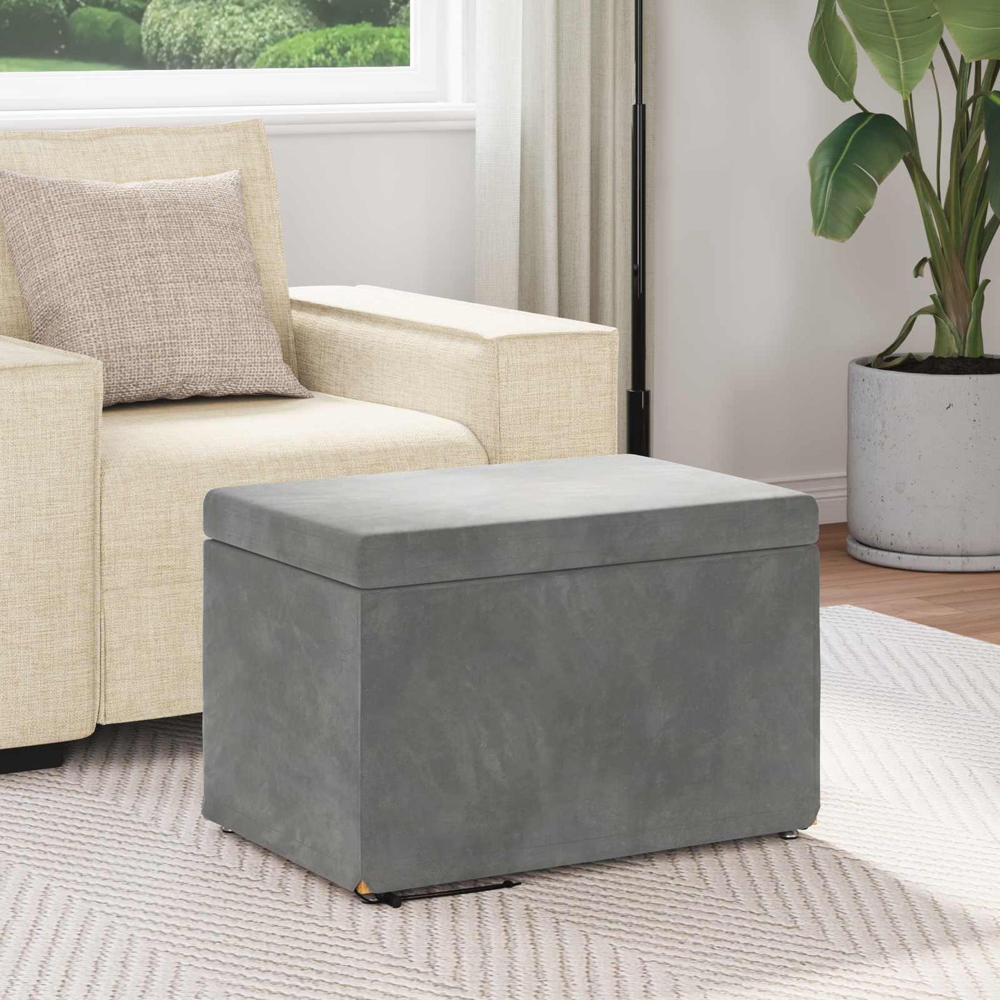 Pouf Grigio scuro Velluto e Legno Ingegnerizzato