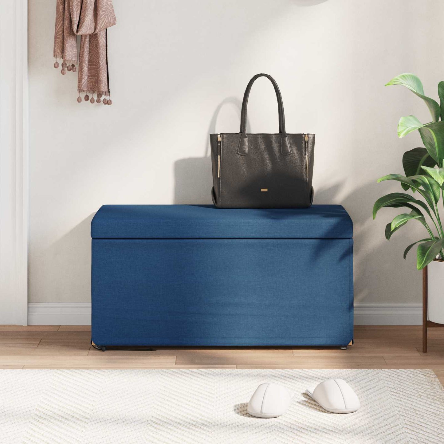 Pouf Blu 81 x 41 x 40 cm Tessuto e Legno Ingegnerizzato