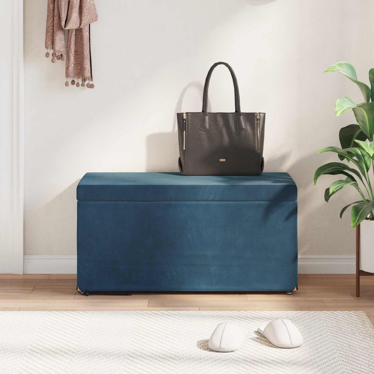 Pouf Blu 81 x 41 x 40 cm Velluto e Legno Ingegnerizzato