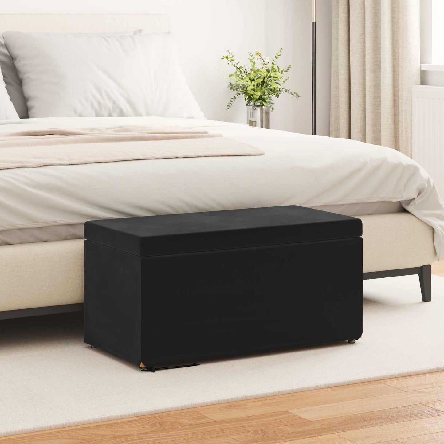 Pouf Nero 81 x 41 x 40 cm Velluto e Legno Ingegnerizzato