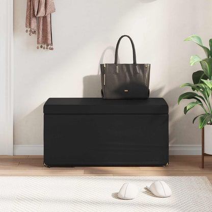Pouf Nero Pelle Sintetica e Legno Ingegnerizzato