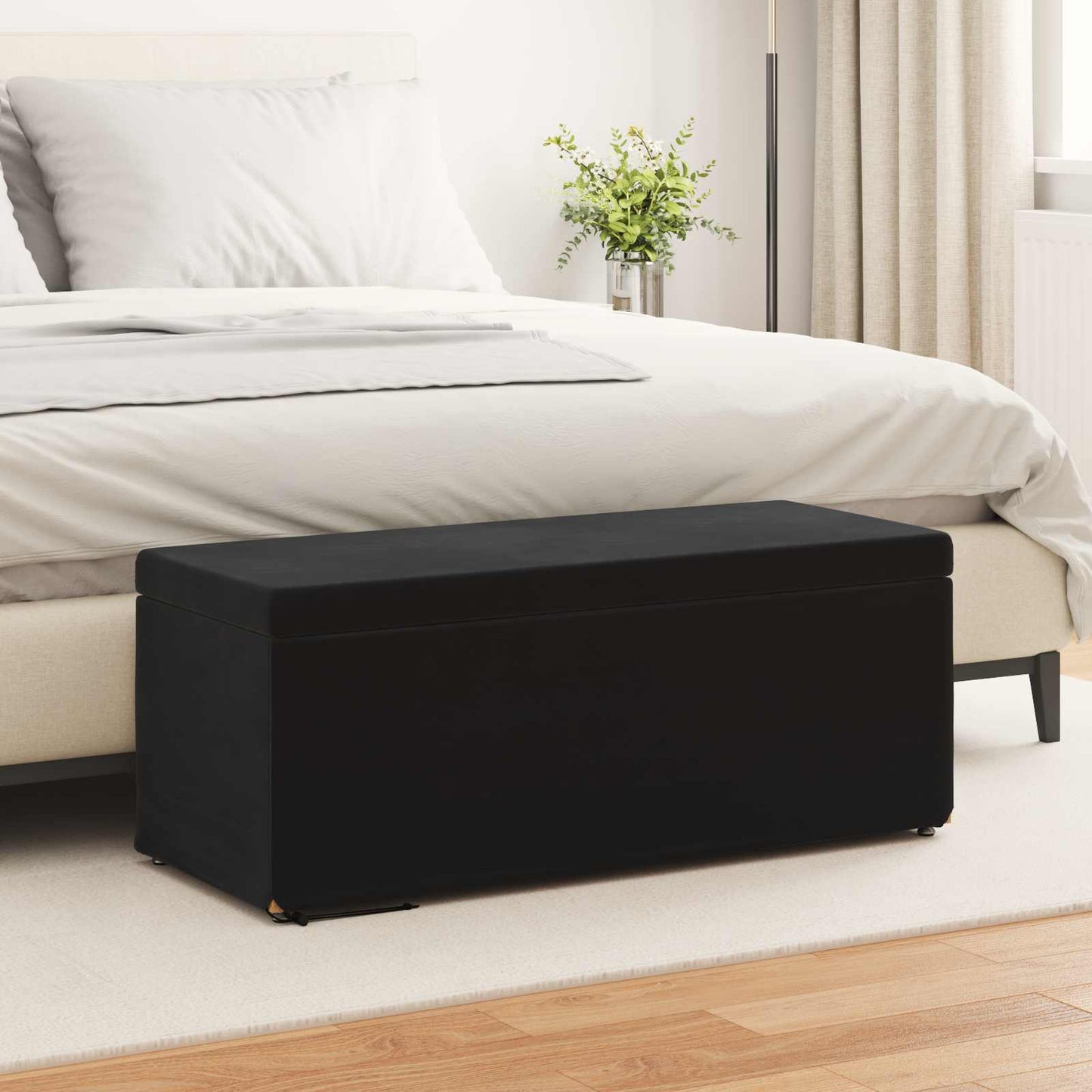 Pouf Nero 101 x 41 x 40 cm Velluto e Legno Ingegnerizzato