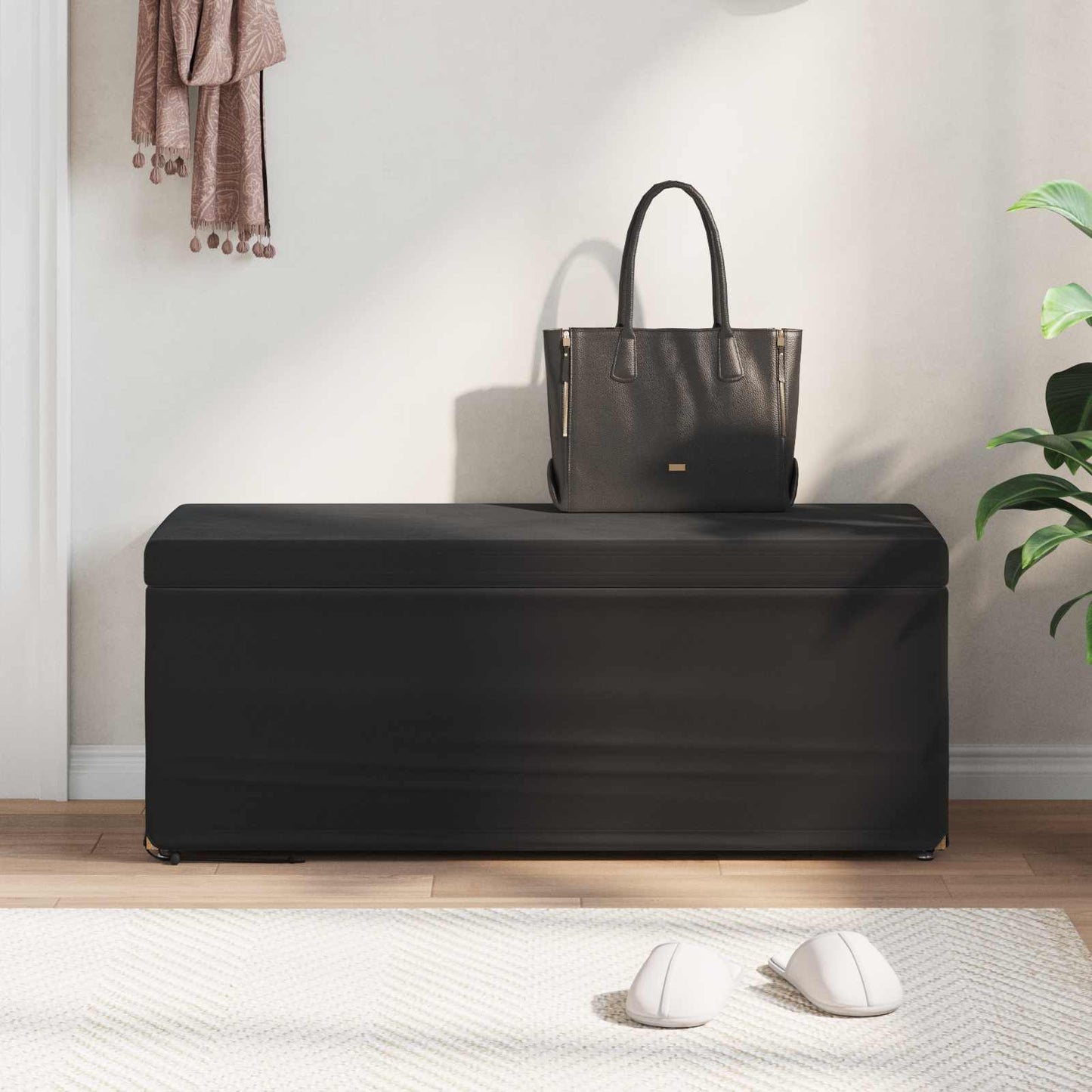 Pouf Nero 101 x 41 x 40 cm Velluto e Legno Ingegnerizzato