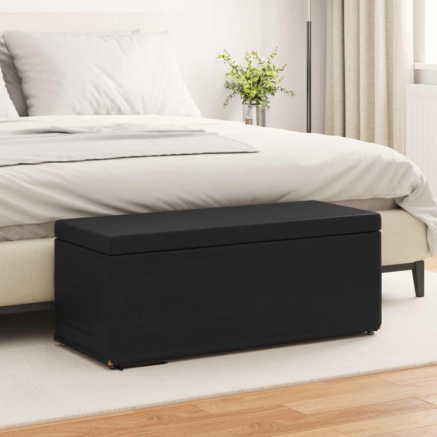 Pouf Nero Pelle Sintetica e Legno Ingegnerizzato