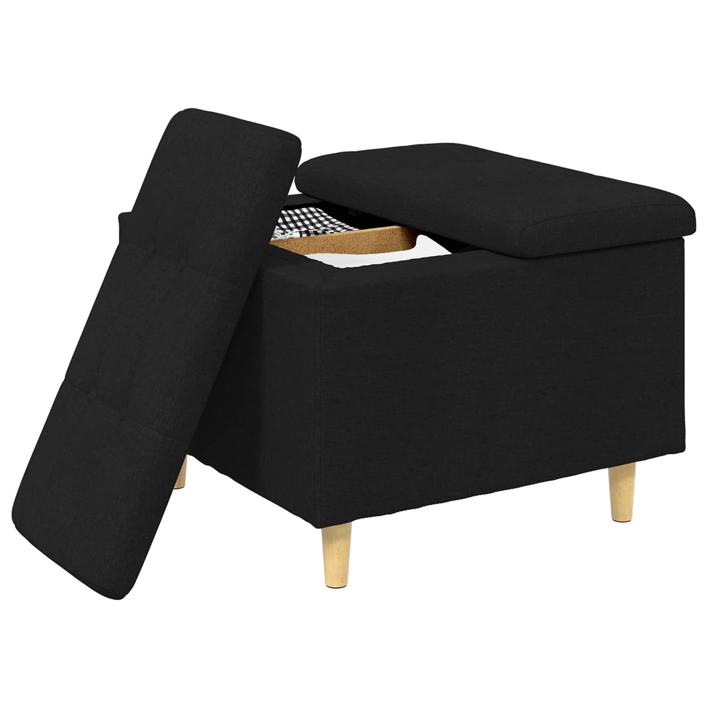 Pouf contenitore con cuscino Nero 60 x 60 x 45 cm Tessuto