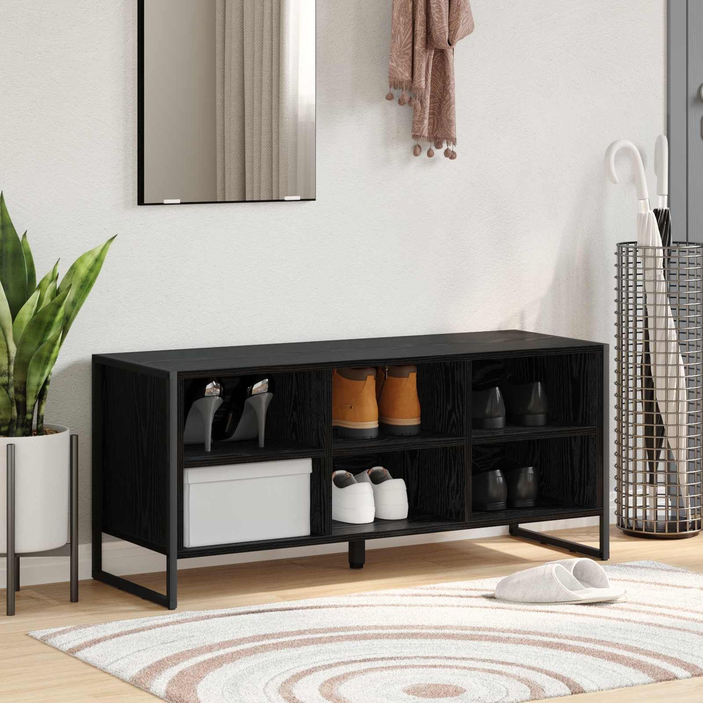 Mobile per scarpe Rovere Nero 60 x 35 x 44 cm Legno multistrato
