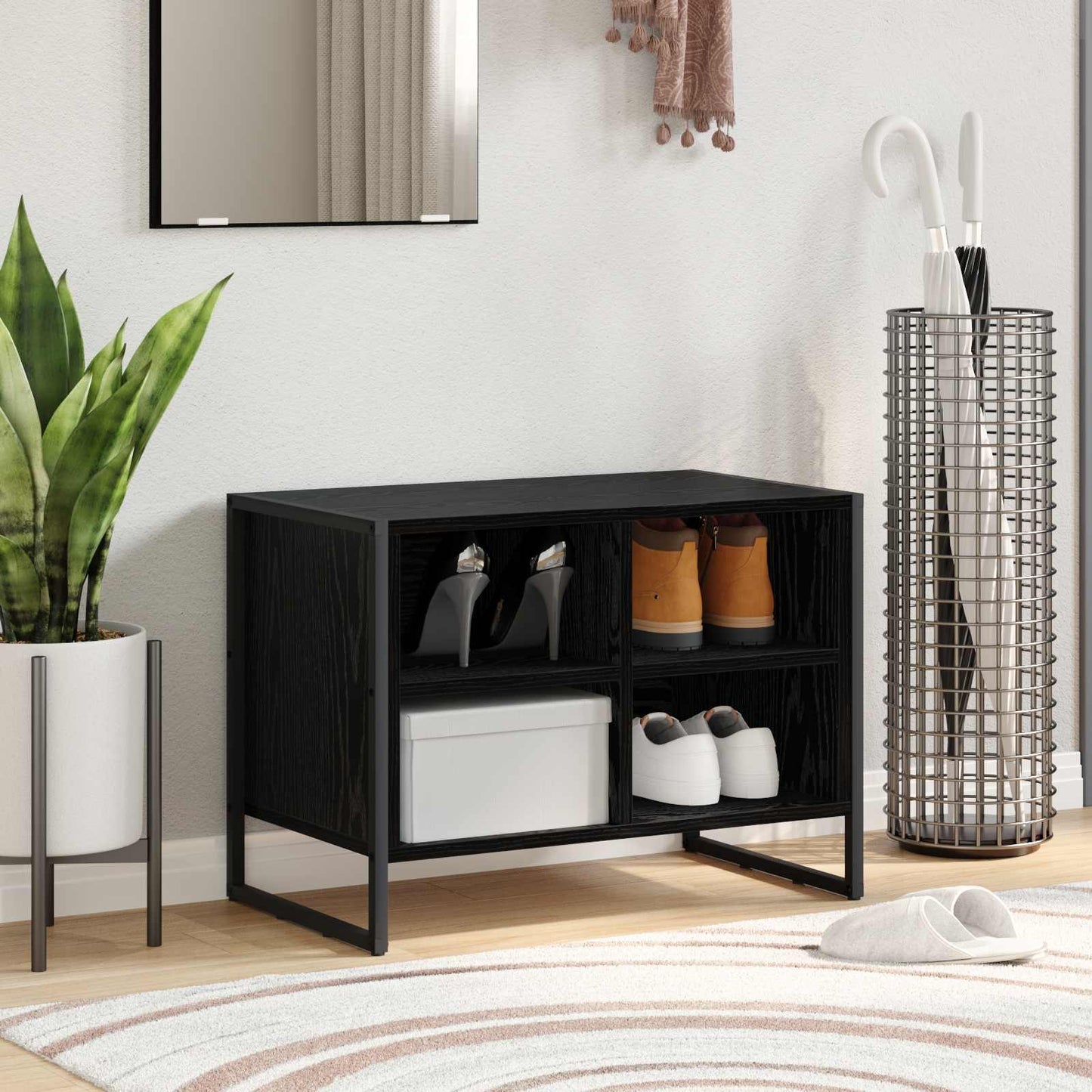 Mobile per scarpe Rovere Nero 60 x 35 x 44 cm Legno multistrato