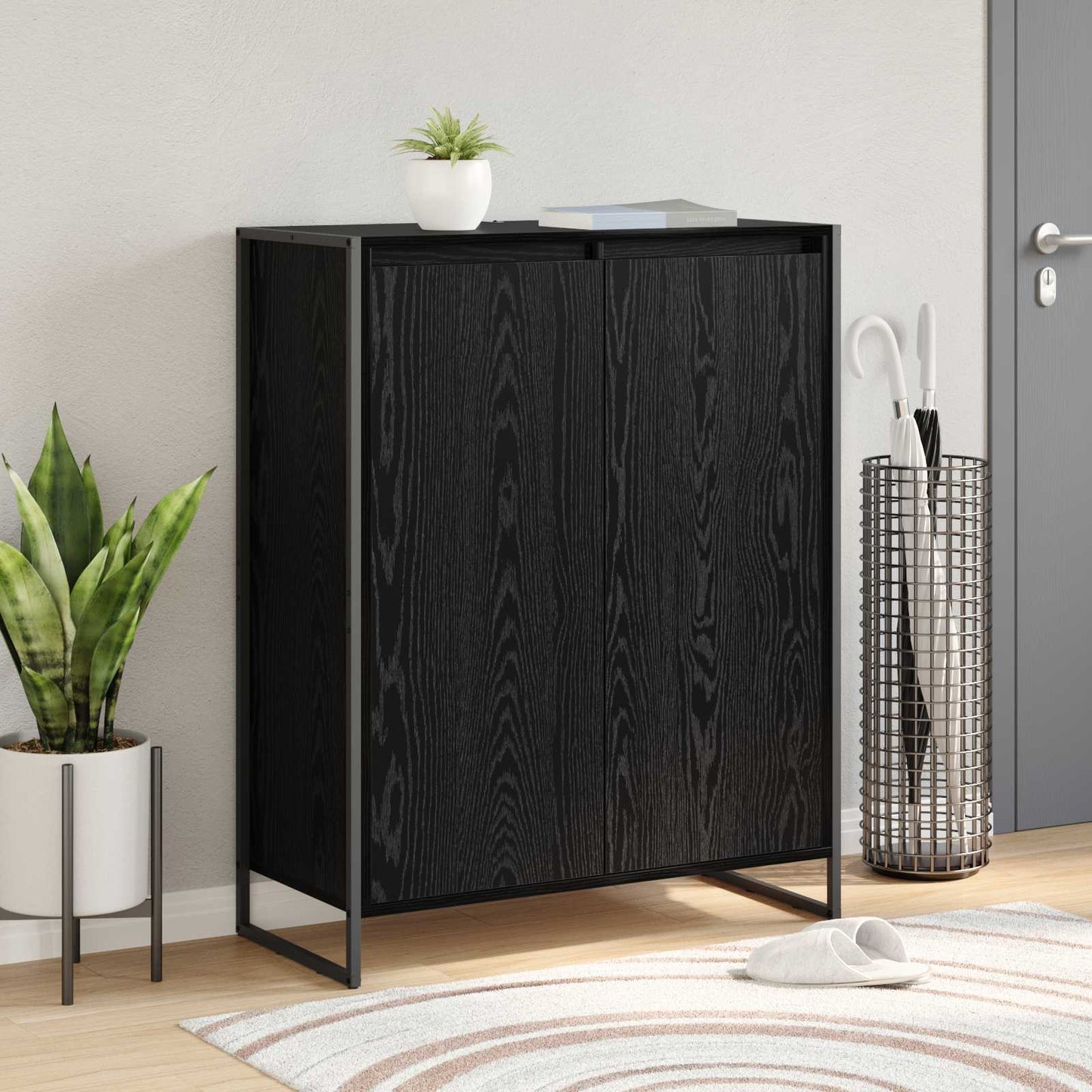 Mobile per scarpe con porta Rovere Nero 79 x 36 x 100 cm