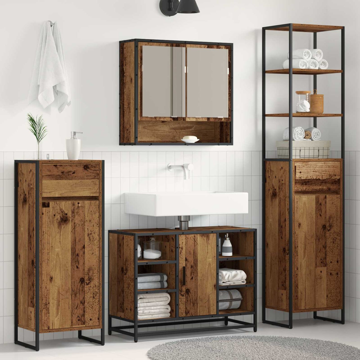 Mobile da Bagno con cassetto Legno vecchio 40 x 30 x 180 cm