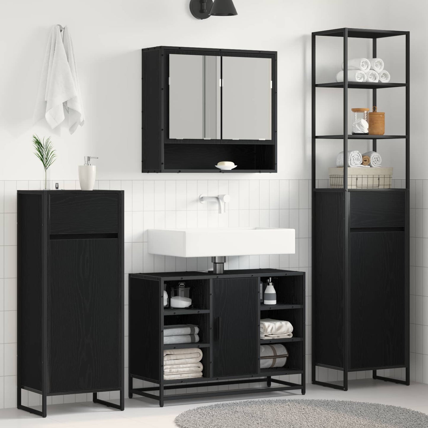 Mobile da Bagno Rovere Nero 40 x 30 x 100 cm Legno multistrato