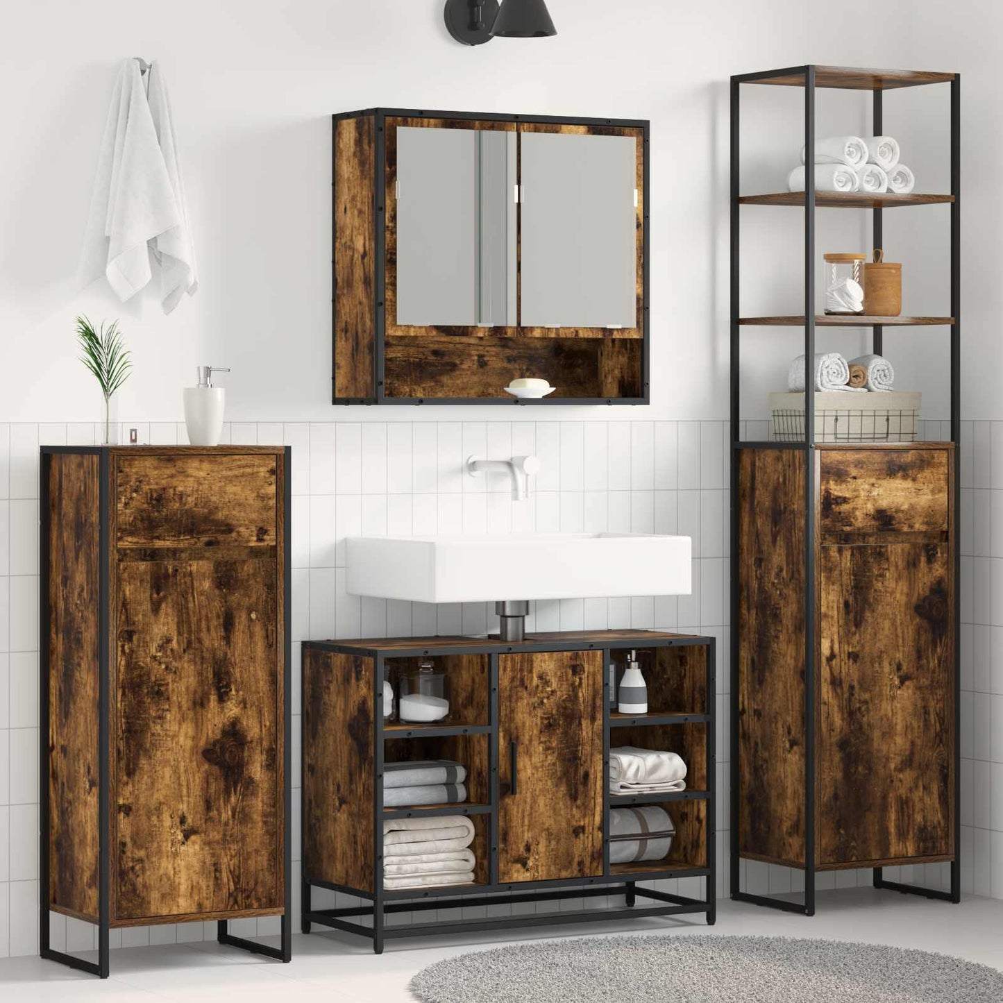 Mobile da Bagno con cassetto Quercia Fumosa 40 x 30 x 100 cm