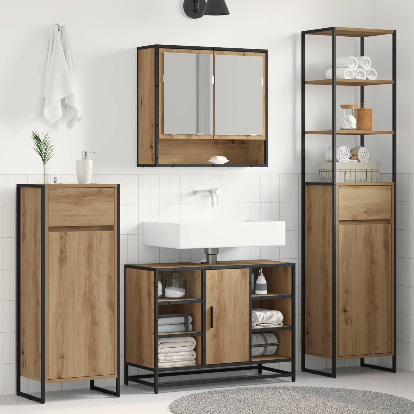 Mobile da Bagno con porta Rovere Artigianale 40 x 30 x 100 cm