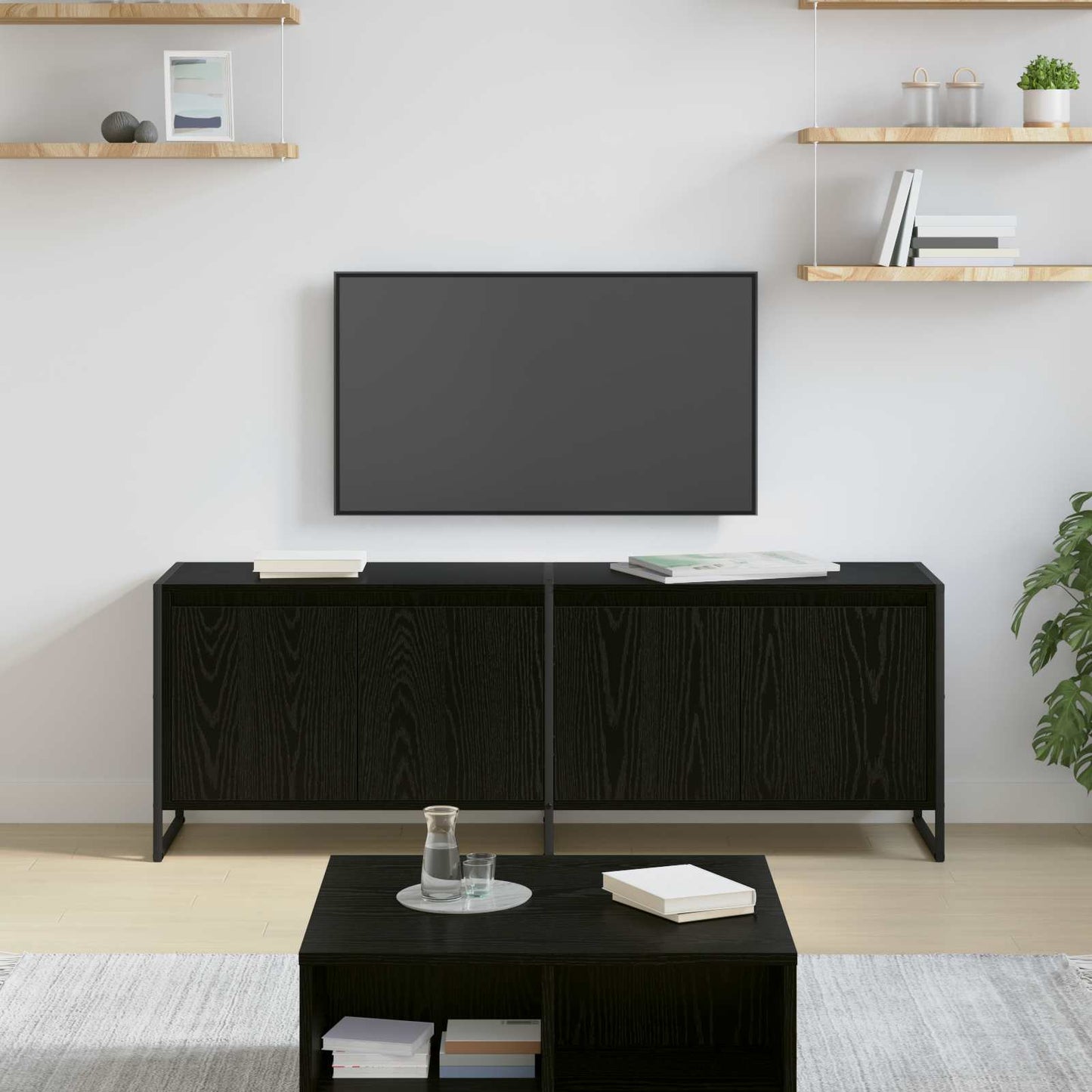 Mobile TV Rovere Nero 140 x 36 x 49.5 cm Legno multistrato