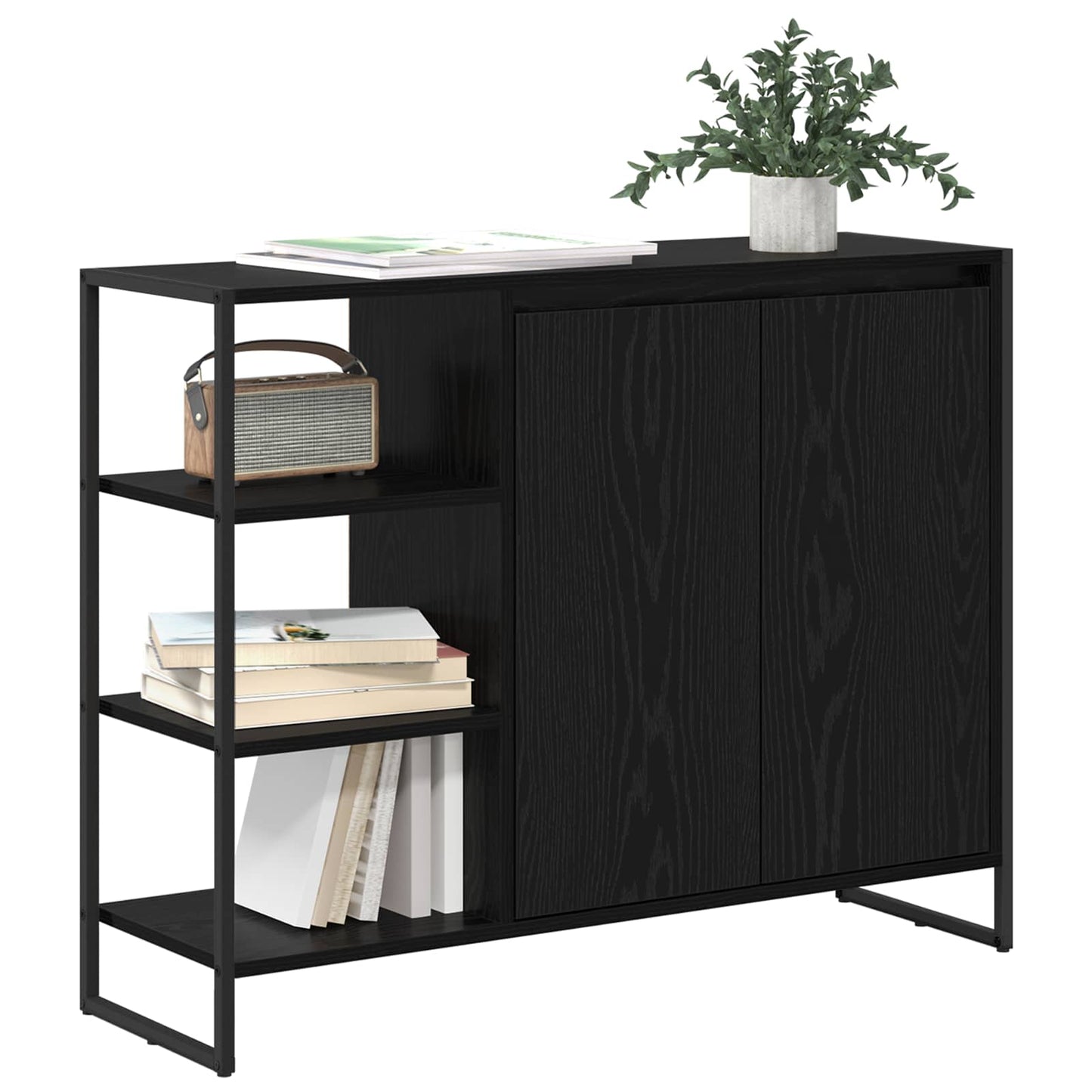 Mobile laterale Rovere Nero 96,5 x 30 x 75 cm Legno multistrato