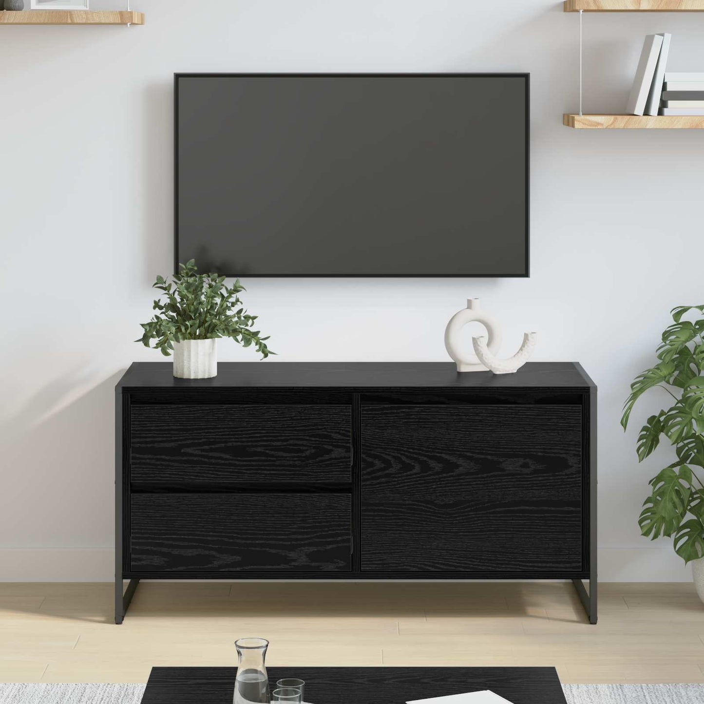 Mobile TV Rovere Nero 100 x 36 x 49,5 cm Legno multistrato