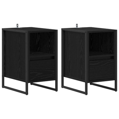 Comodino 2 pcs Rovere Nero 39.5 x 30 x 50 cm Legno multistrato