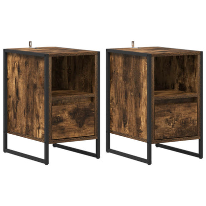 Comodino con cassetto 2 pcs Quercia Fumosa 39,5 x 30 x 50 cm