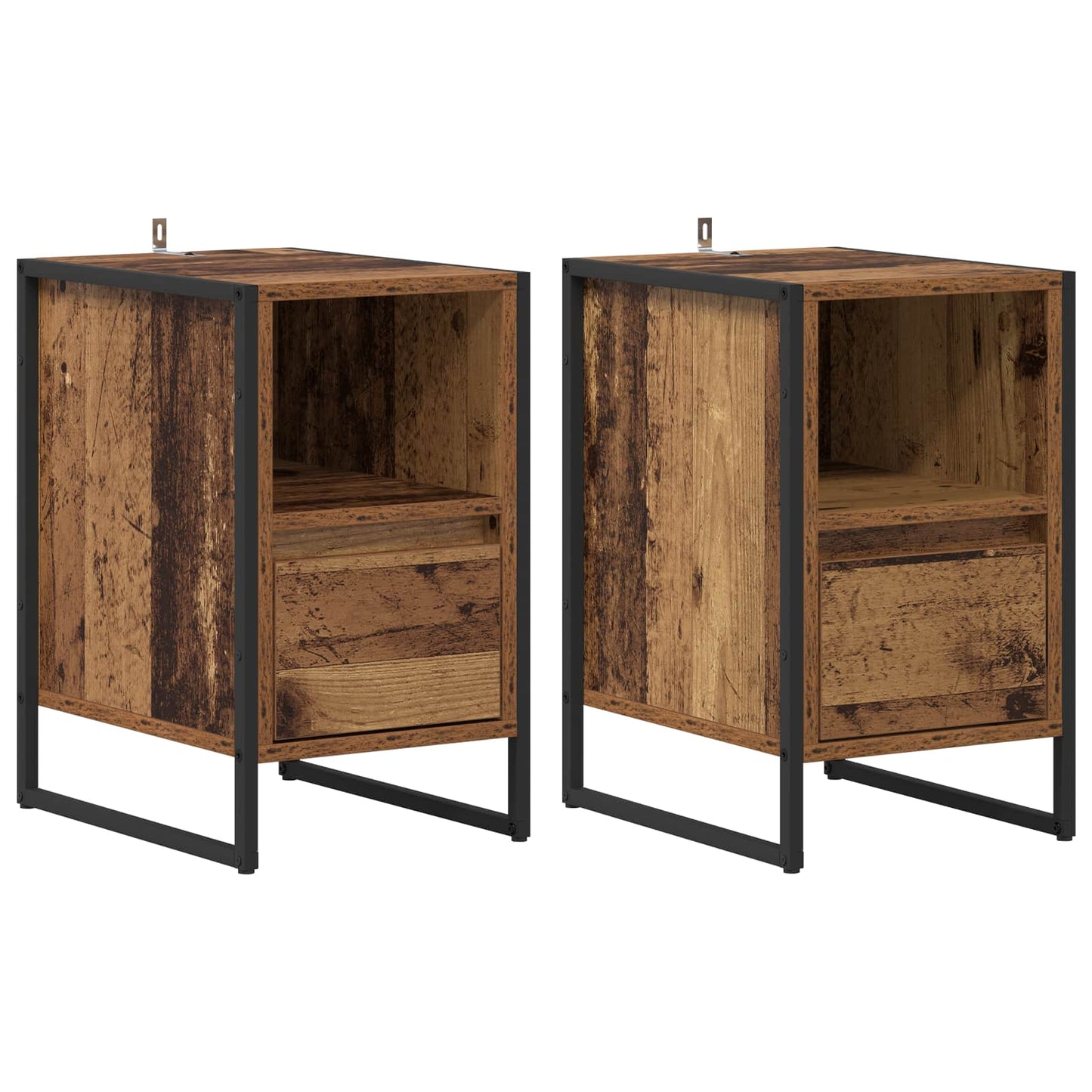 Comodino con cassetto 2 pcs Legno vecchio 39,5 x 30 x 50 cm
