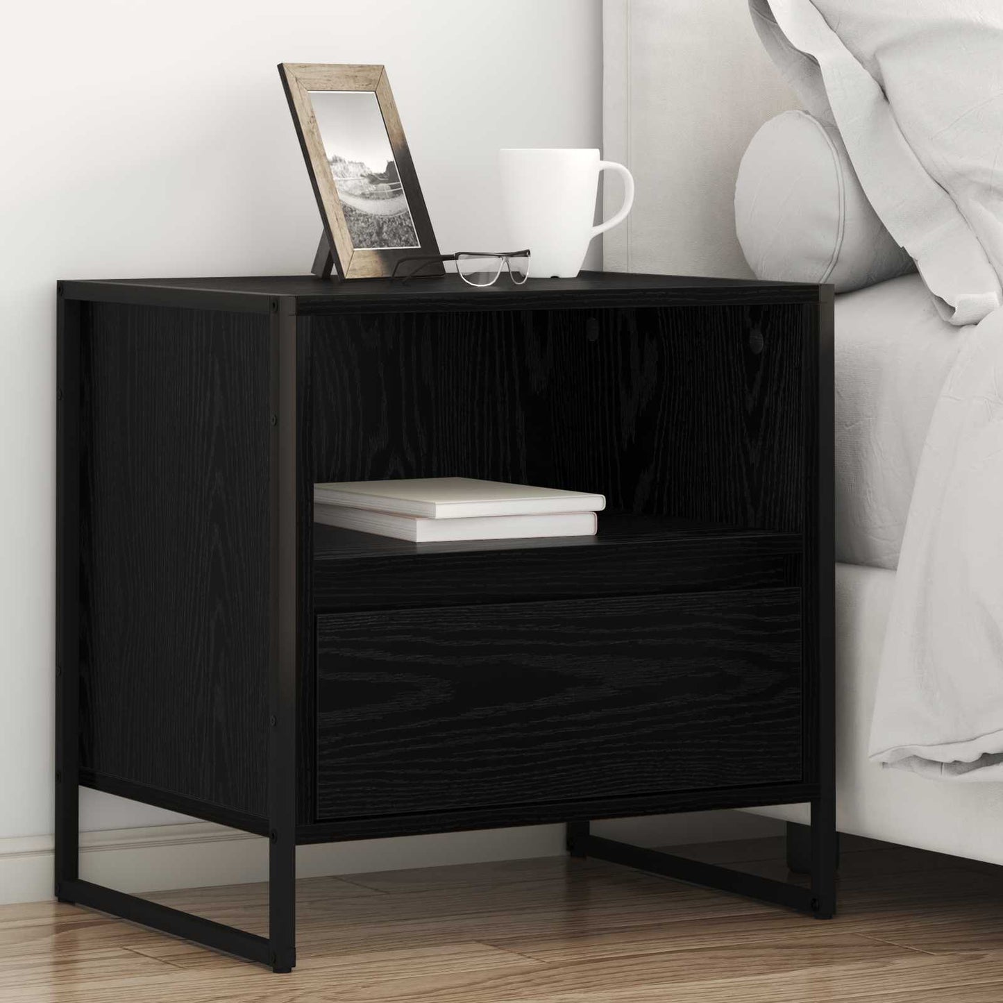 Comodino Rovere Nero 50 x 39,5 x 50 cm Legno multistrato