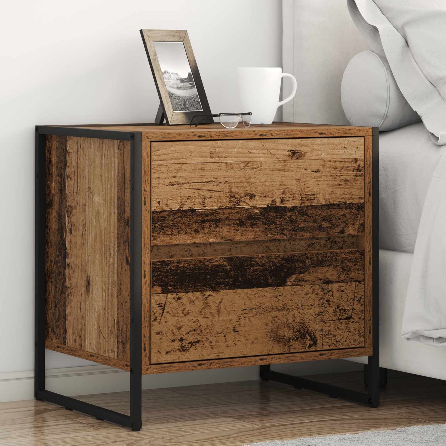 Comodino con cassetto 2 pcs Legno vecchio 50 x 39,5 x 50 cm