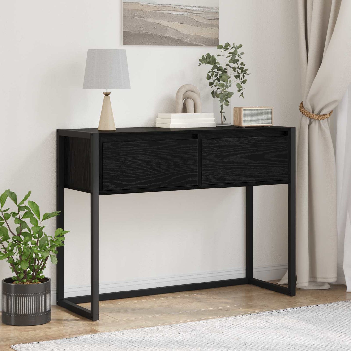 Tavolino Rovere Nero 100 x 36 x 75 cm Legno multistrato