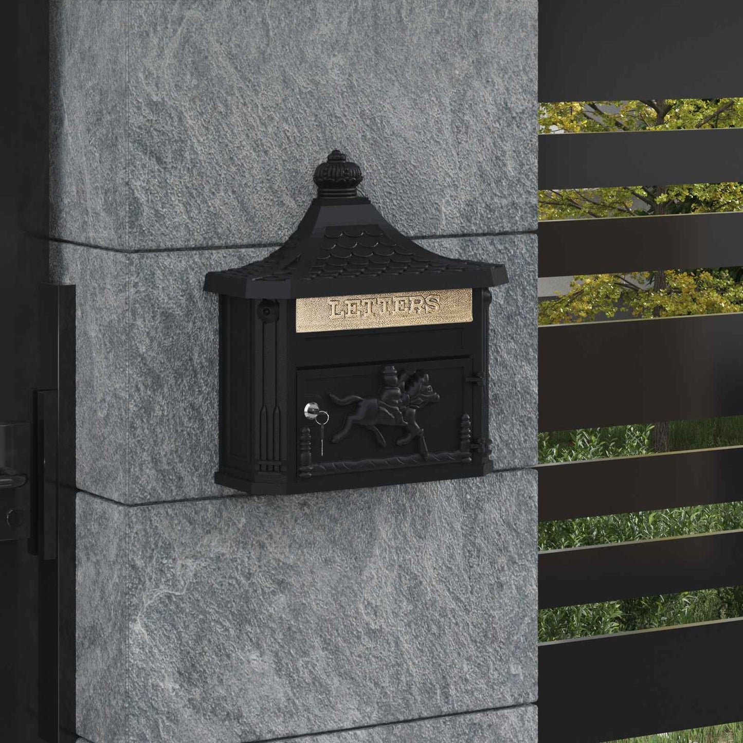 Cassetta Postale da Muro con porta Nero 40,5 x 16 x 45 cm