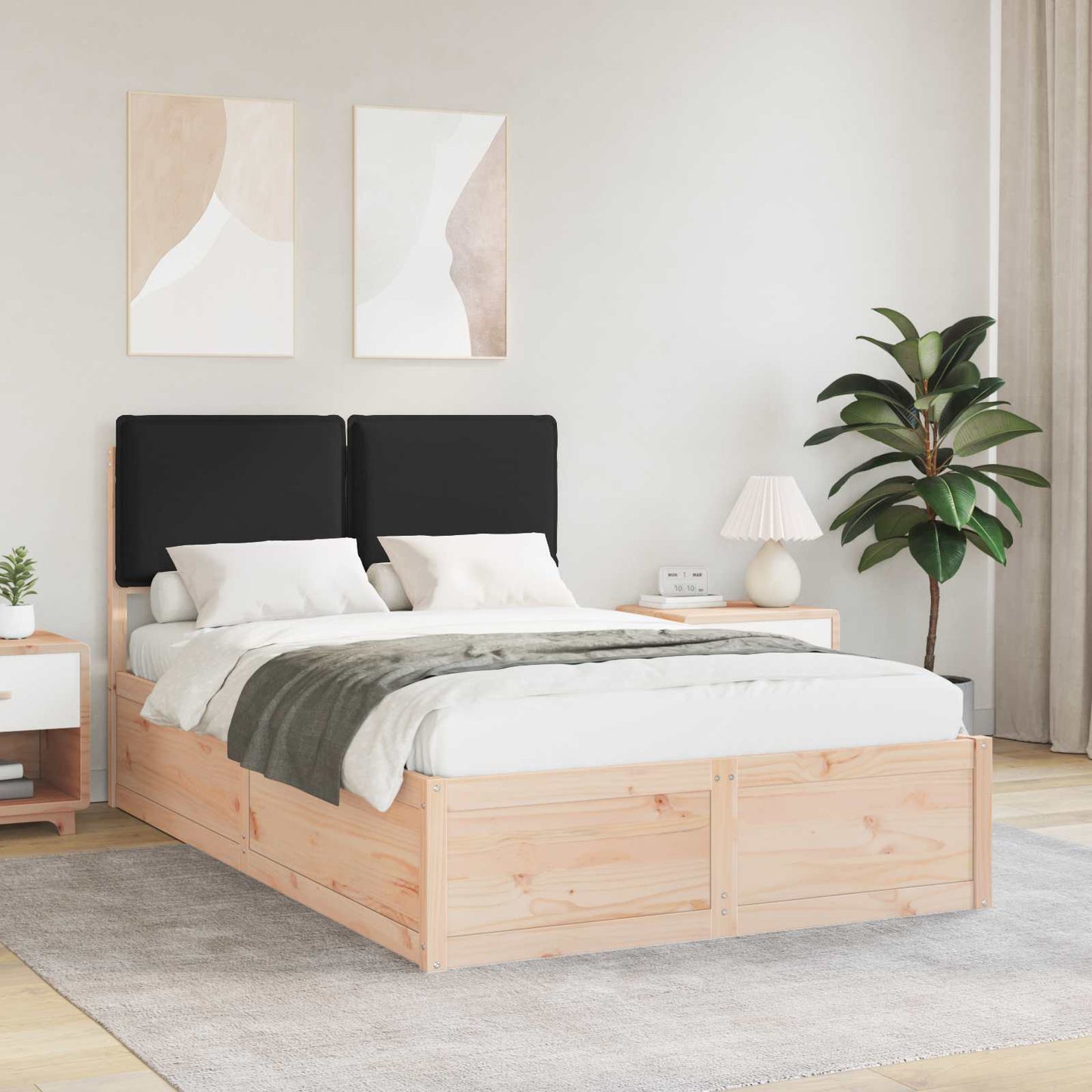 Letto con Testiera Rivestita Nero 120 x 190 cm Pino massello