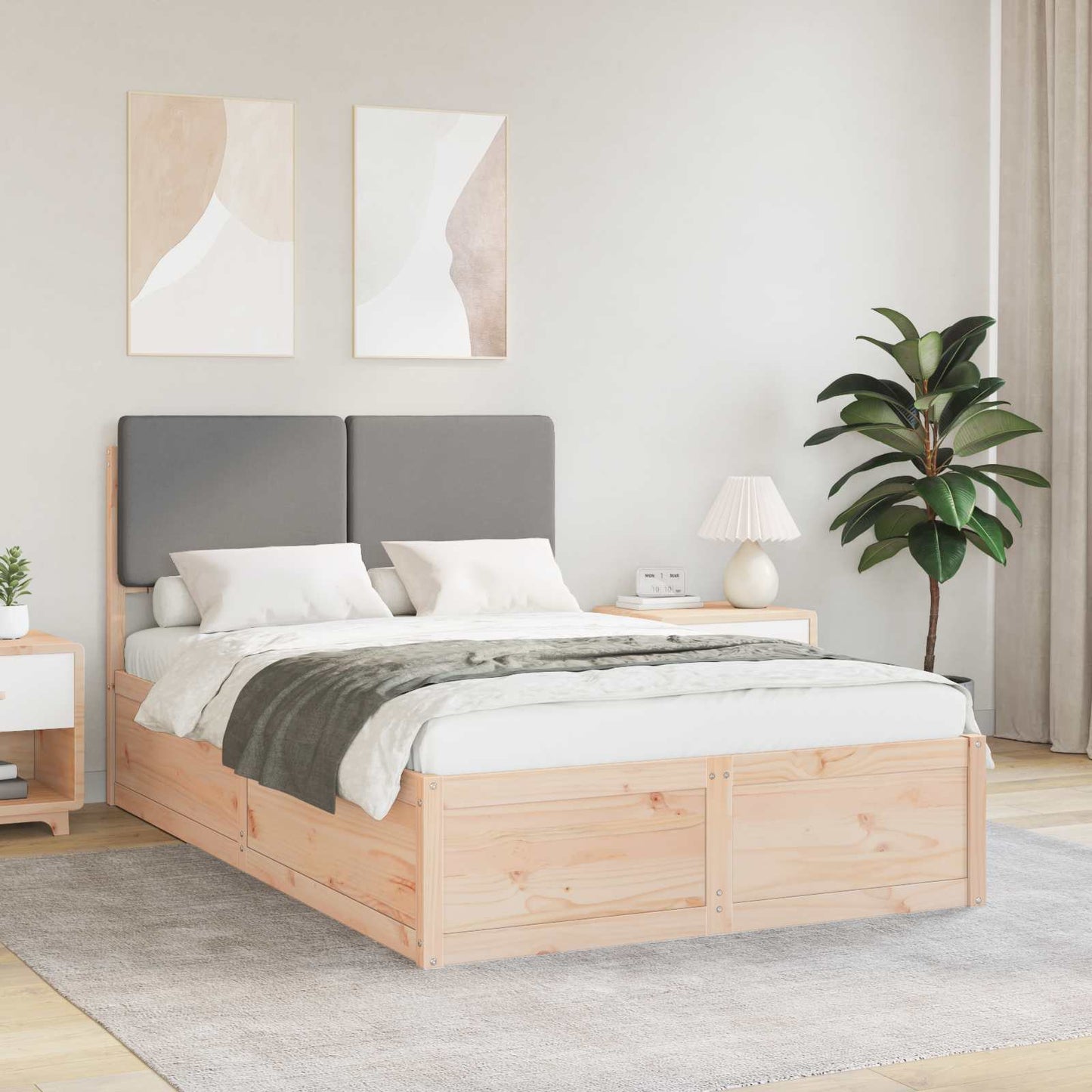 Letto con Testiera Rivestita Grigio chiaro 120 x 200 cm