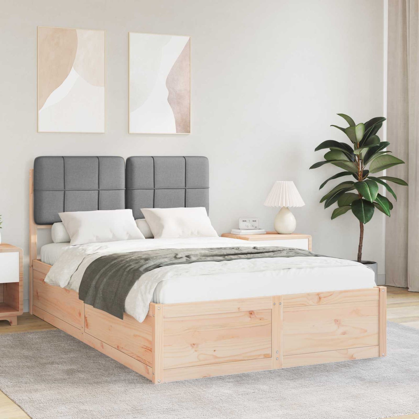 Letto con Testiera Rivestita Grigio chiaro 120 x 190 cm