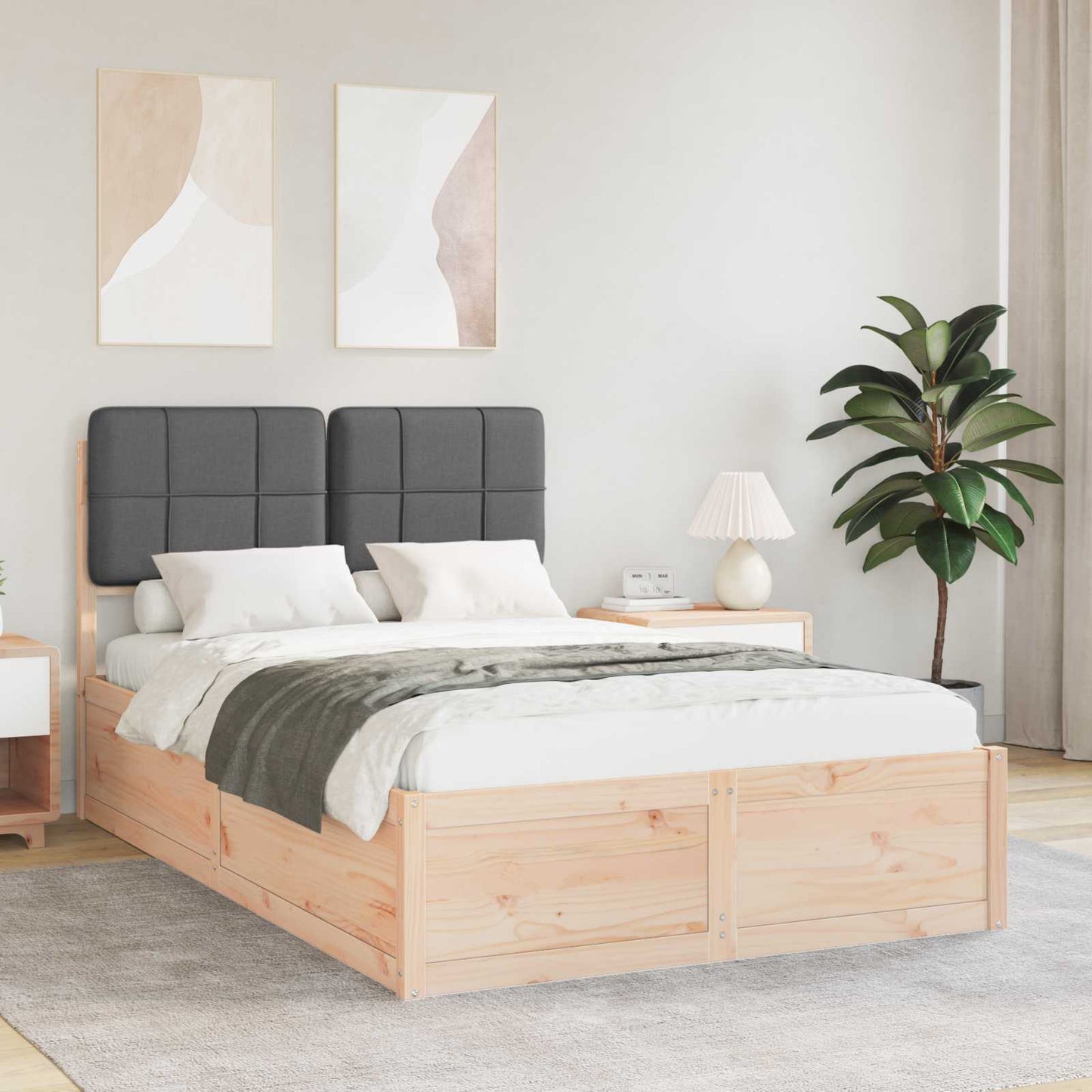 Letto con Testiera Rivestita Grigio scuro 120 x 190 cm