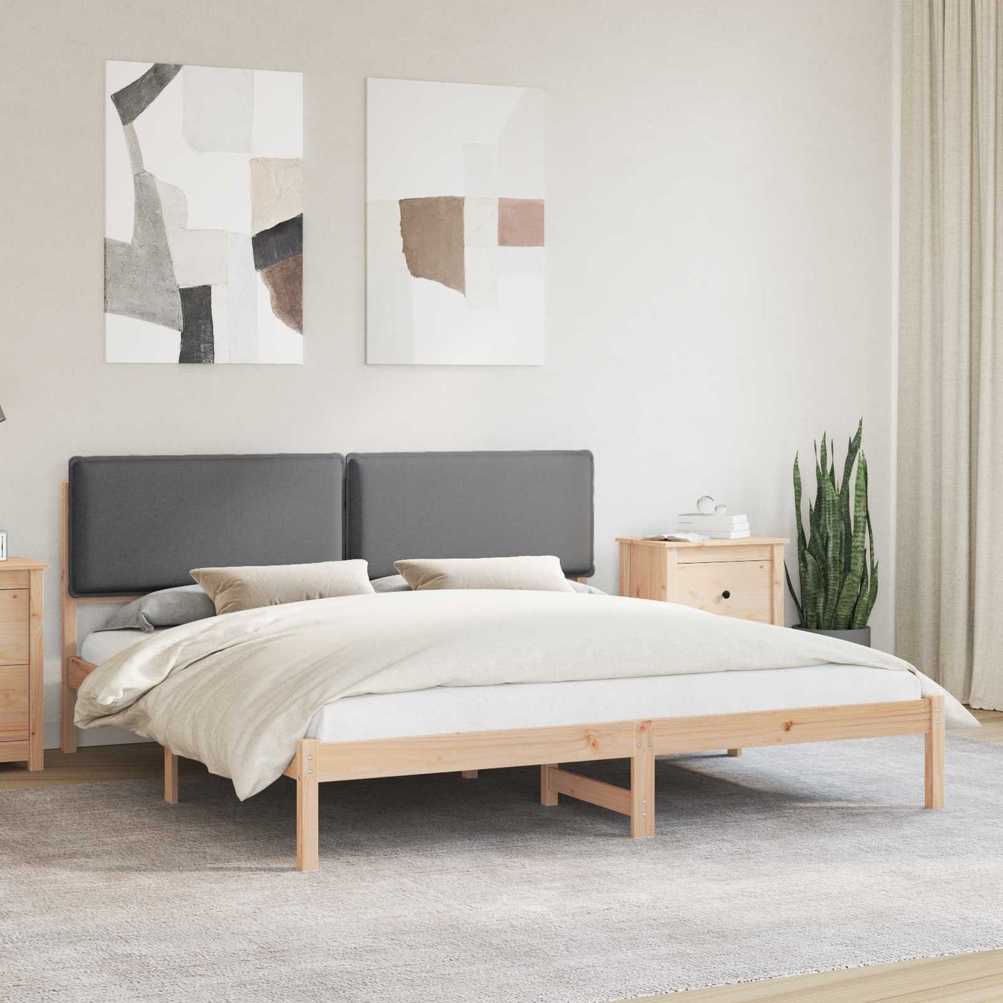 Letto con Testiera Rivestita Grigio scuro 200 x 200 cm