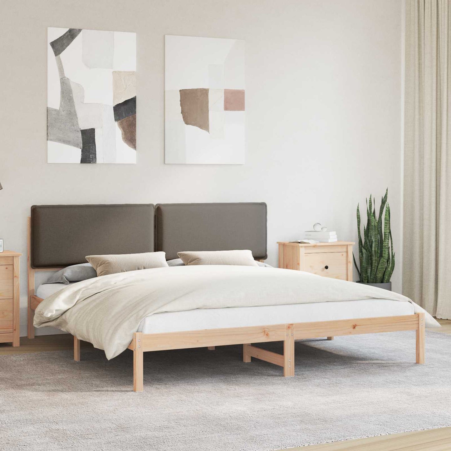 Letto con Testiera Rivestita Talpa 200 x 200 cm Pino massello